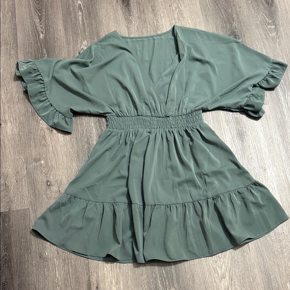 Green Ruffle Sleeve Dress